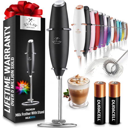 Zulay High-Speed Milk Frother Wand - Portable Electric Whisk & Foam Maker - For Coffee, Matcha, Hot Chocolate - Includes 2 Batteries - Black