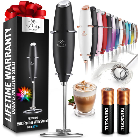 Zulay High-Speed Milk Frother Wand - Portable Electric Whisk & Foam Maker - For Coffee, Matcha, Hot Chocolate - Includes 2 Batteries - Black